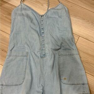 Roxy Light Blue Denim Button-Front Womens Romper